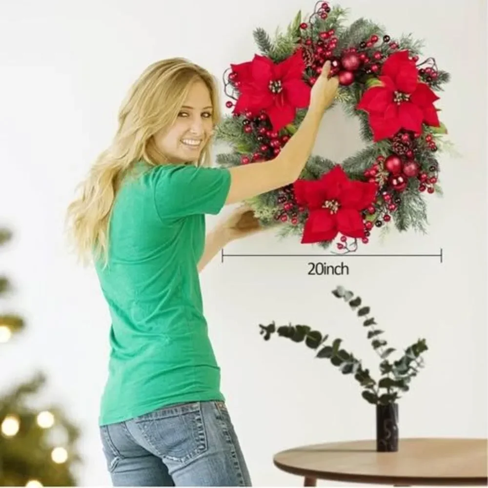 Chrisxiao Christmas Wreath, Front Door Artificial Christmas Wreath Decorated wit
